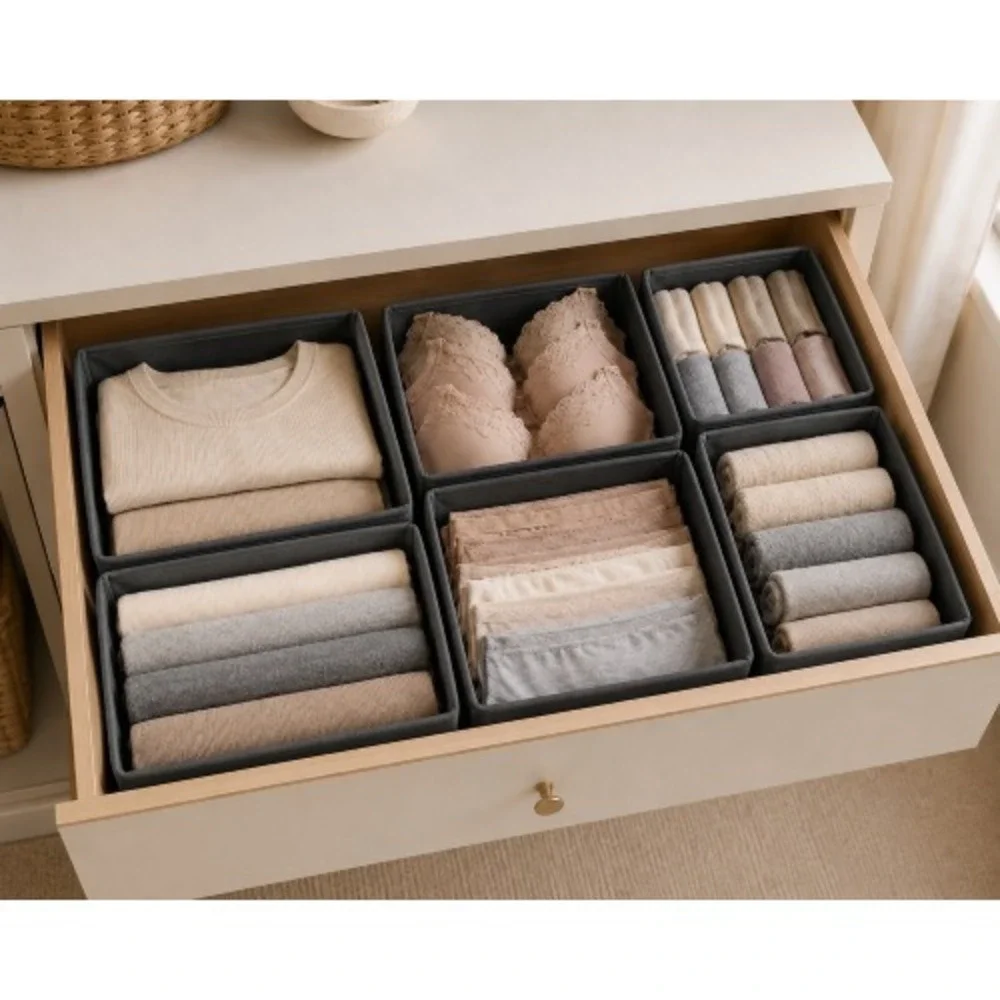 IKEA SKUBB Modern Drawer Organizer Set of 6 –‎ Dark Gray Foldable Storage